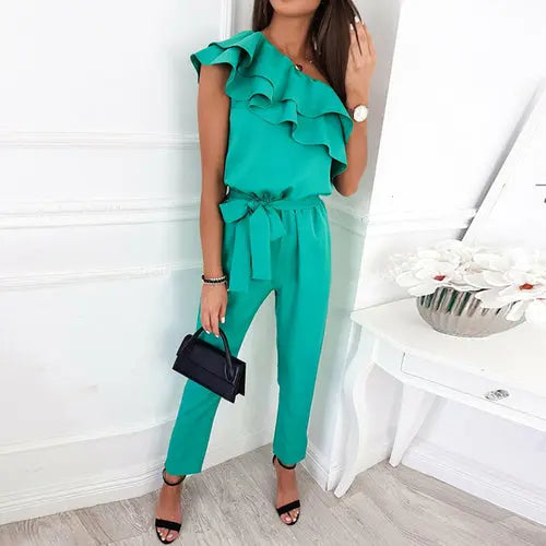 Elegant Ruffled Sleeveless Jumpsuit for Trendy Outings Silver Sam