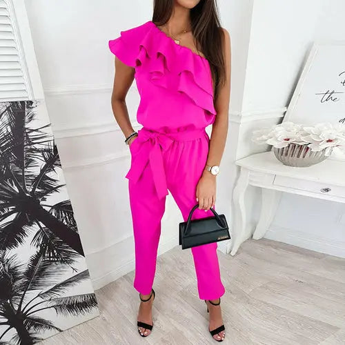 Elegant Ruffled Sleeveless Jumpsuit for Trendy Outings Silver Sam