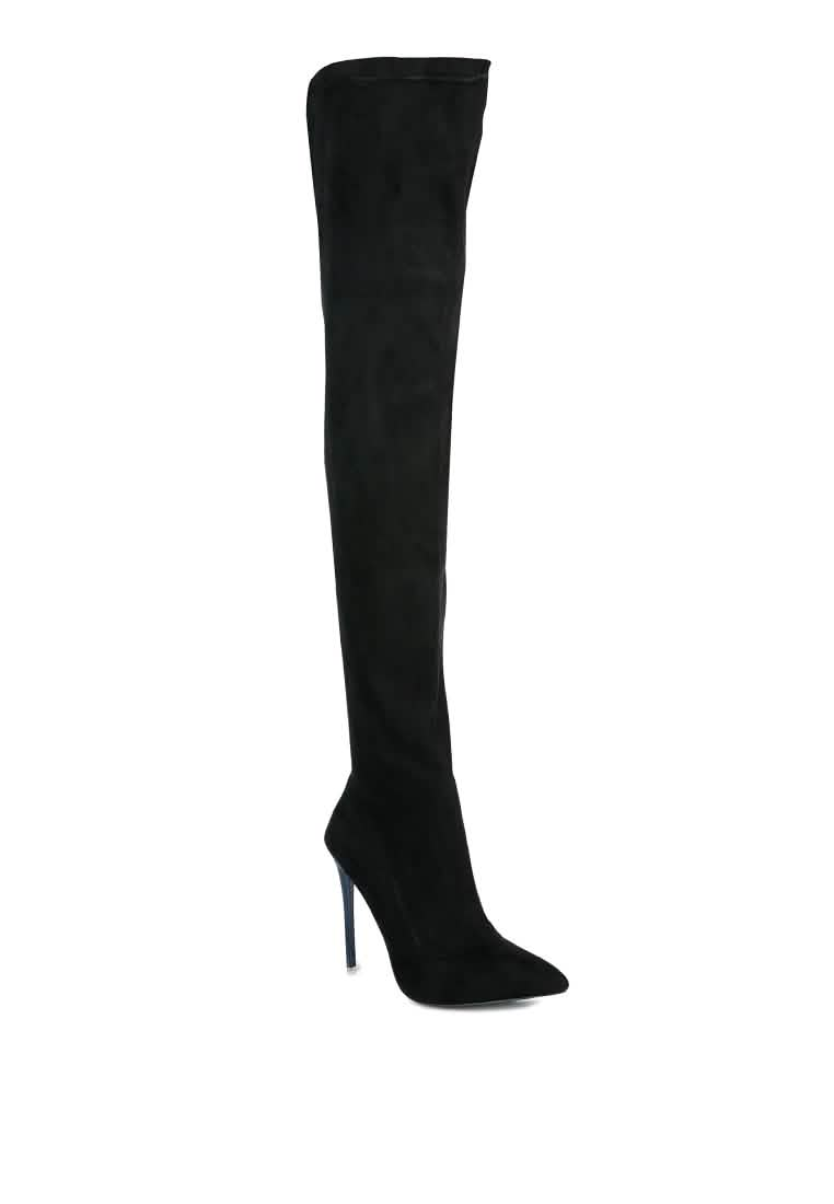 Elegant Stretch Faux Suede Stiletto Knee-High Boots Ruby Smudge