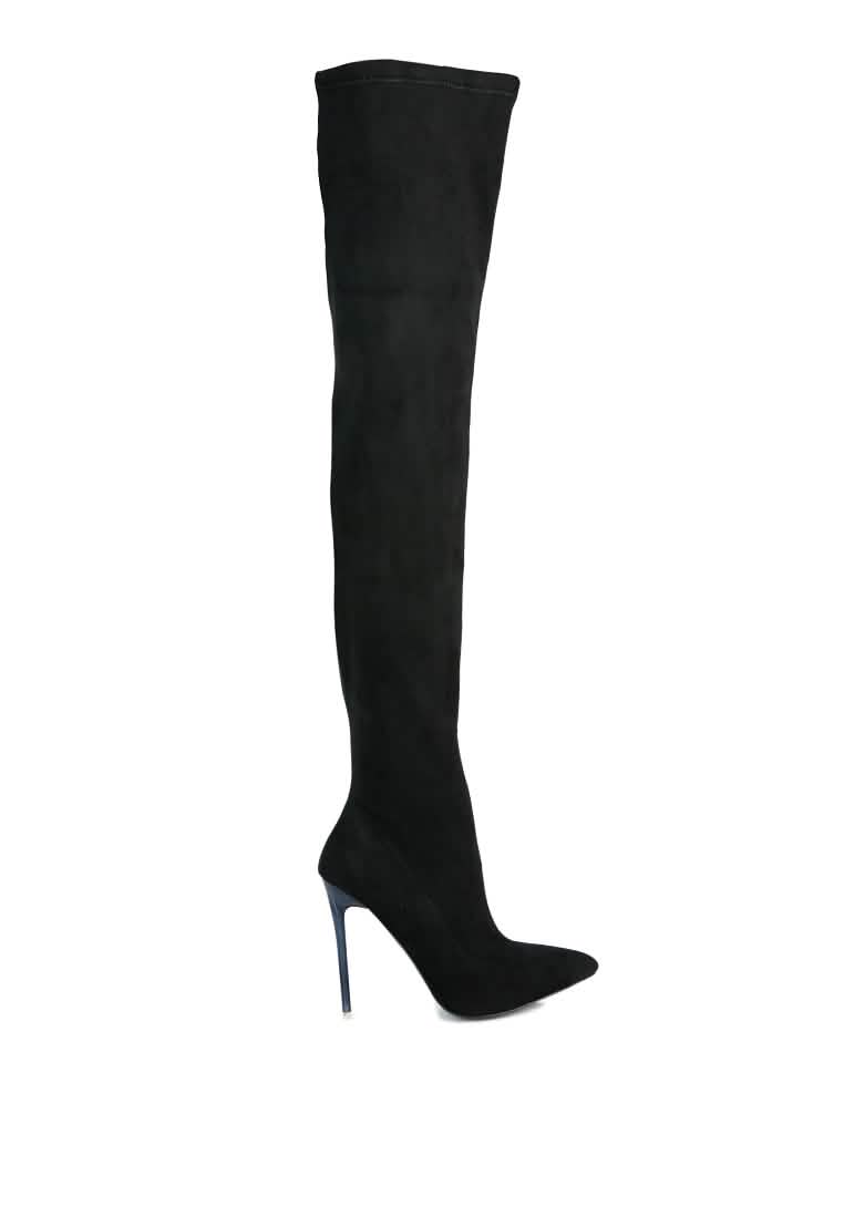 Elegant Stretch Faux Suede Stiletto Knee-High Boots Ruby Smudge