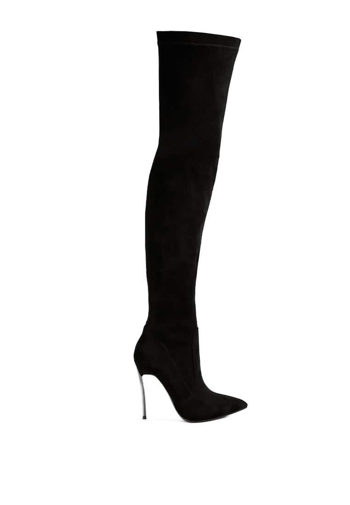 Elegant Stretch Suede Stiletto Knee-High Boots Ruby Smudge