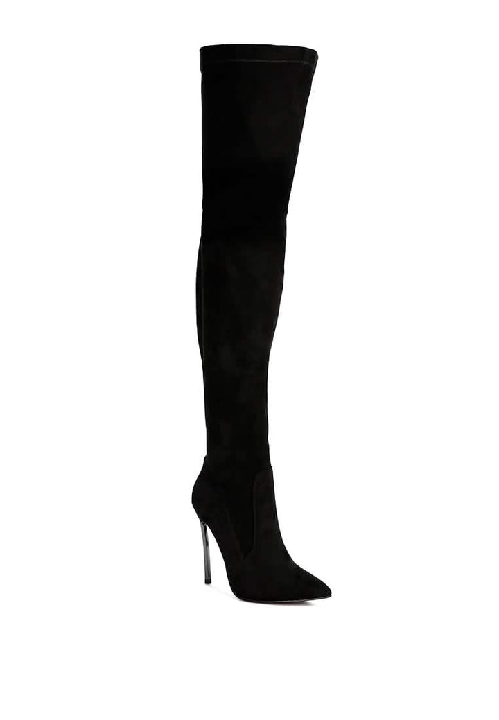 Elegant Stretch Suede Stiletto Knee-High Boots Ruby Smudge