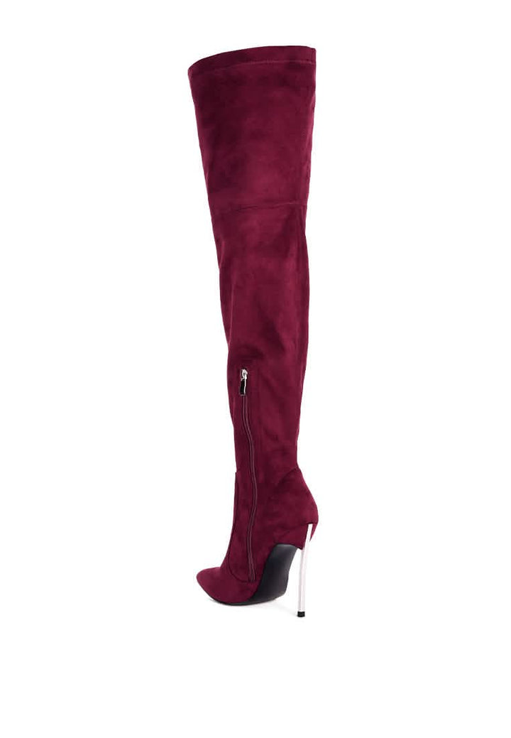 Elegant Stretch Suede Stiletto Knee-High Boots Ruby Smudge