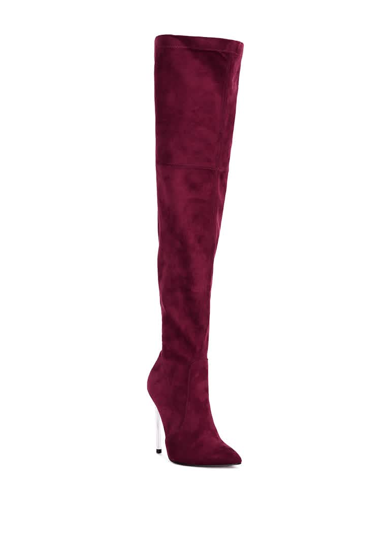 Elegant Stretch Suede Stiletto Knee-High Boots Ruby Smudge