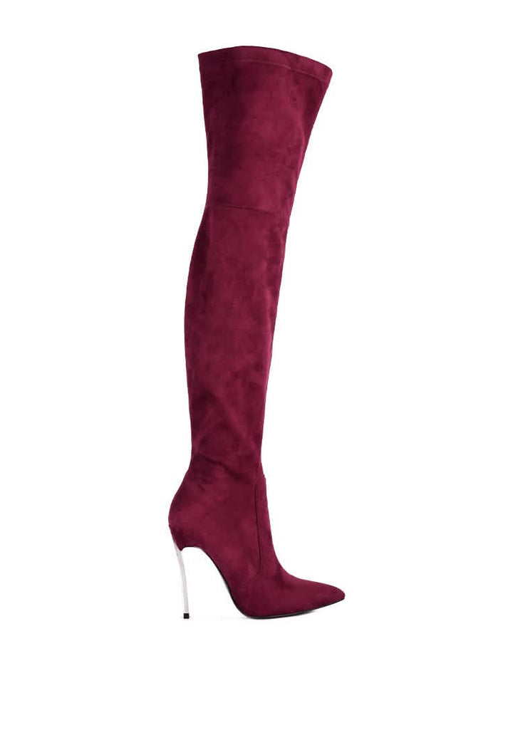 Elegant Stretch Suede Stiletto Knee-High Boots Ruby Smudge