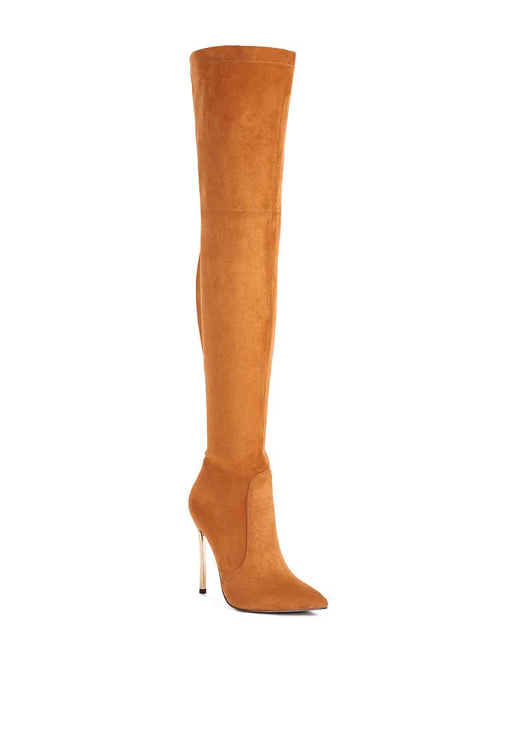 Elegant Stretch Suede Stiletto Knee-High Boots Ruby Smudge