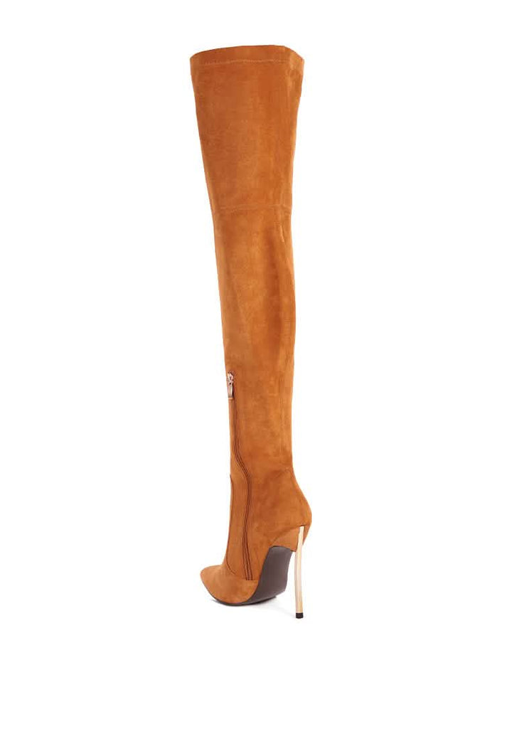 Elegant Stretch Suede Stiletto Knee-High Boots Ruby Smudge