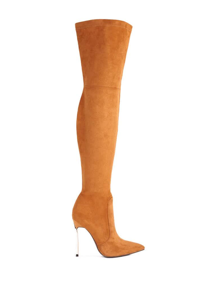 Elegant Stretch Suede Stiletto Knee-High Boots Ruby Smudge