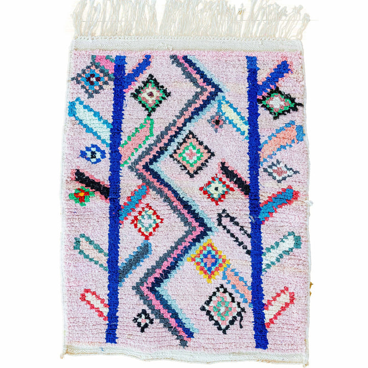 Colorful Vintage Beni Mahtir Berber Wool Rug 2'7"x3'11" - Handmade Diamond Design Amber Pandion