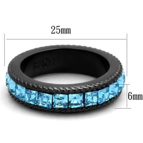 IP Black Stainless Steel Ring with Ocean Blue Premium Crystal Turquoise Tiger