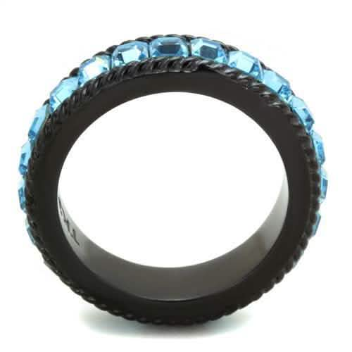 IP Black Stainless Steel Ring with Ocean Blue Premium Crystal Turquoise Tiger