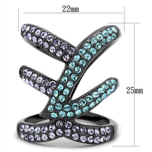 TK2766 - IP Light Black  (IP Gun) Stainless Steel Ring with Top Grade Turquoise Tiger