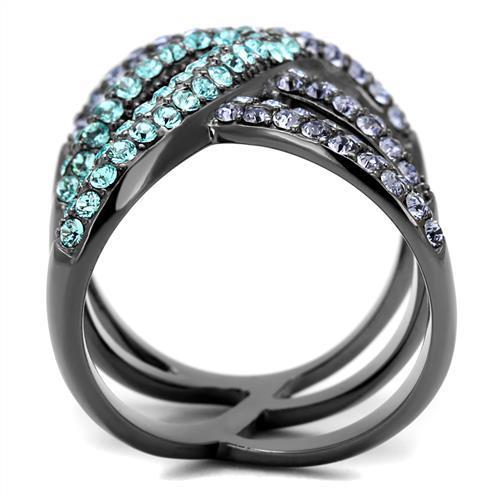 TK2766 - IP Light Black  (IP Gun) Stainless Steel Ring with Top Grade Turquoise Tiger