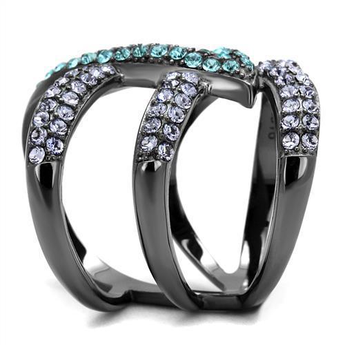 TK2766 - IP Light Black  (IP Gun) Stainless Steel Ring with Top Grade Turquoise Tiger