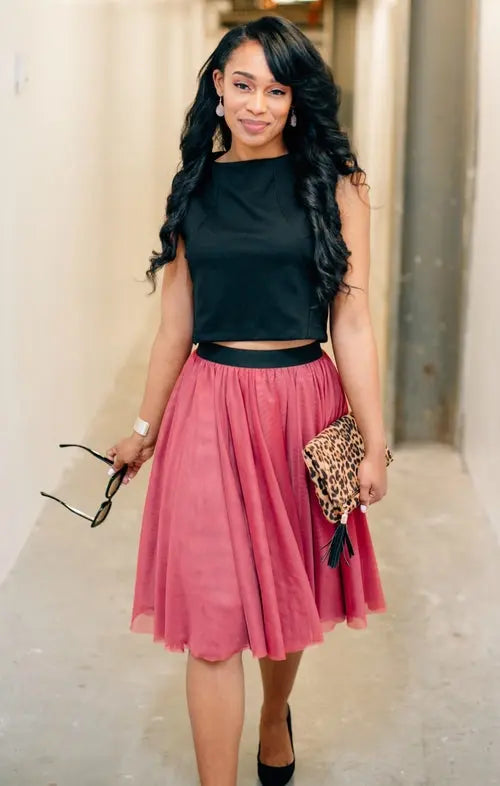 Elegant Chic Pea Midi Skirt Salmon Bella