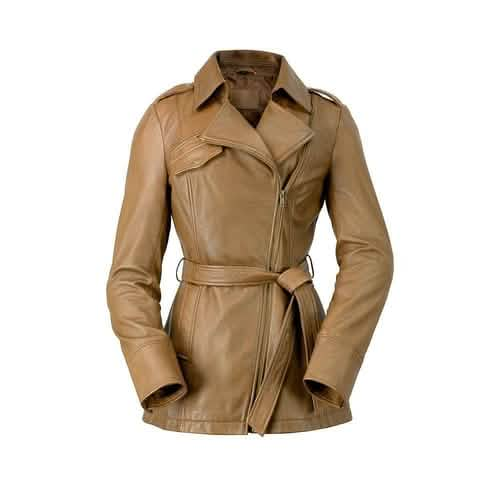 Whet Blu Women's Premium Leather Trench Jacket Orange Pontus