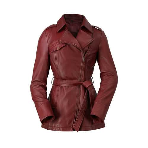 Whet Blu Women's Premium Leather Trench Jacket Orange Pontus