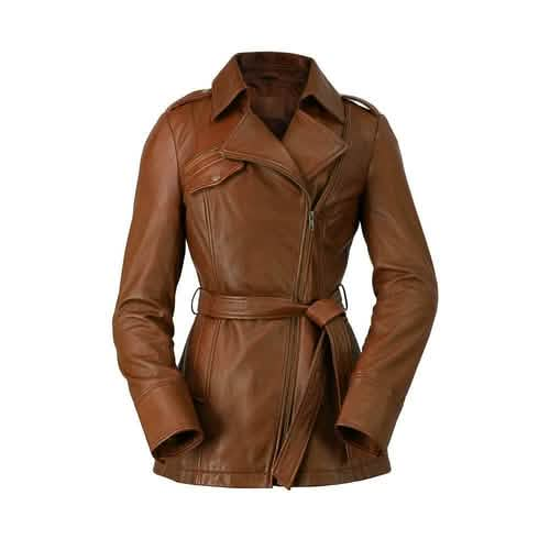 Whet Blu Women's Premium Leather Trench Jacket Orange Pontus