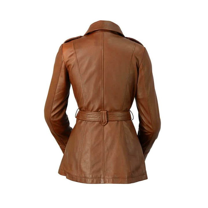 Whet Blu Women's Premium Leather Trench Jacket Orange Pontus