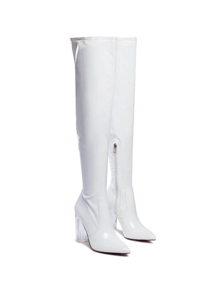 Gorgeous Patent PU Over-the-Knee Boots with Transparent Block Heels Ruby Smudge