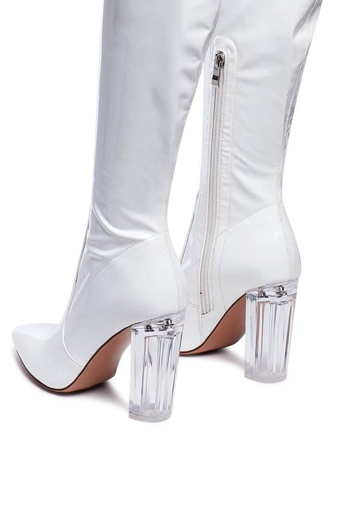 Gorgeous Patent PU Over-the-Knee Boots with Transparent Block Heels Ruby Smudge