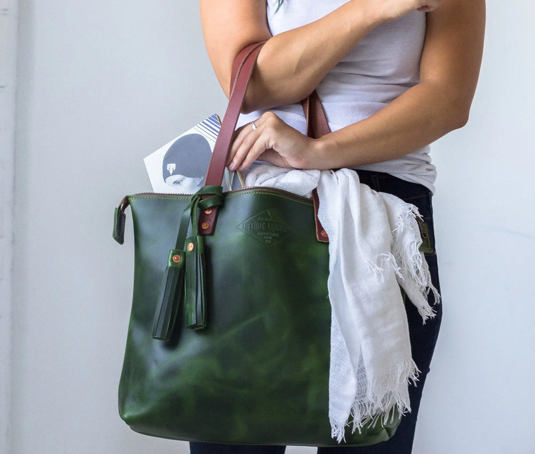 Timeless Elegance Leather Tote Bag Olive Iolaus