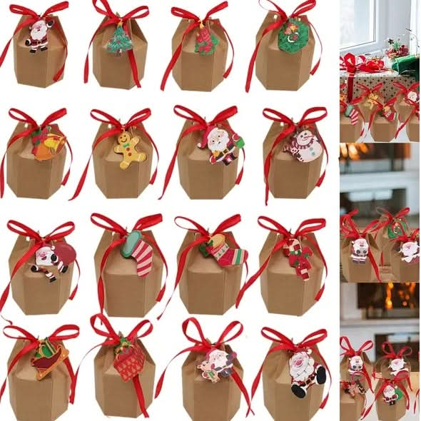 24-Pack Christmas Treat Boxes with Ribbon and Cards - Festive Santa, Reindeer, and Snowman Designs for Holiday Gifts and Party Favors Pink Lucy