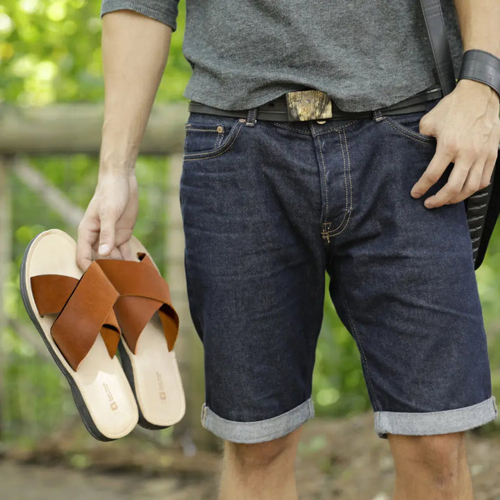 Artisan-Made Cognac Leather Cross-Strap Sandals for Men Jade Metis