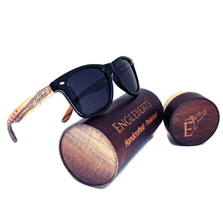 Engleberts Artisan Bamboo Case Sunglasses - Premium Zebrawood with Polarized Lenses Purple Ariadne