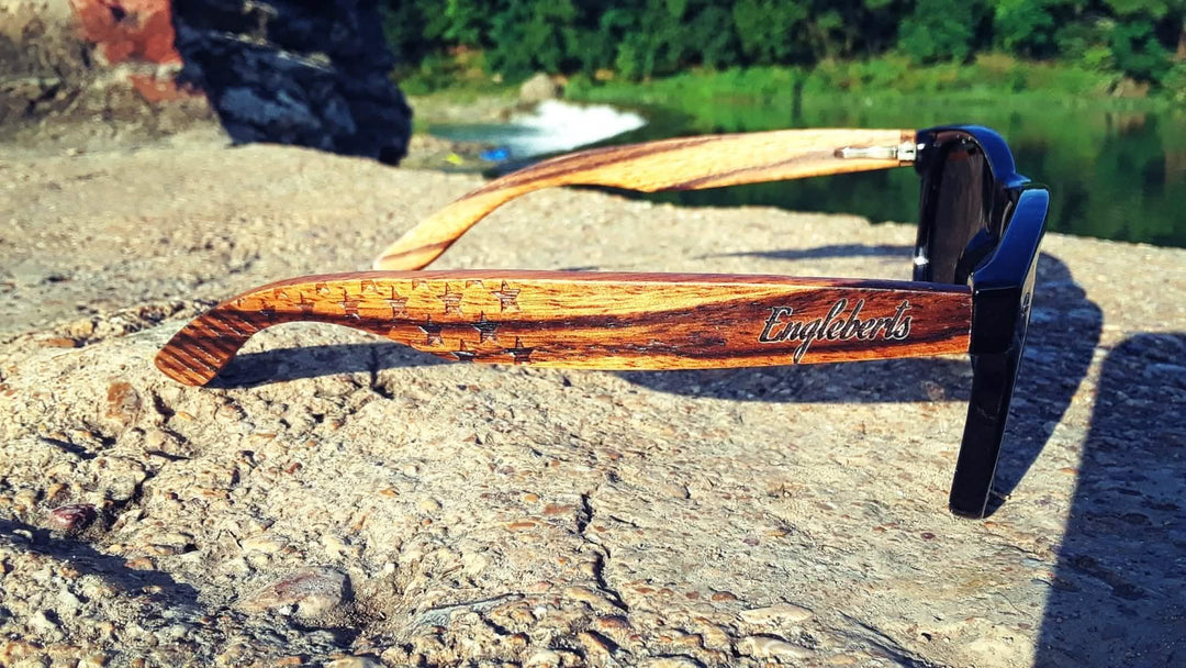 Engleberts Artisan Bamboo Case Sunglasses - Premium Zebrawood with Polarized Lenses Purple Ariadne