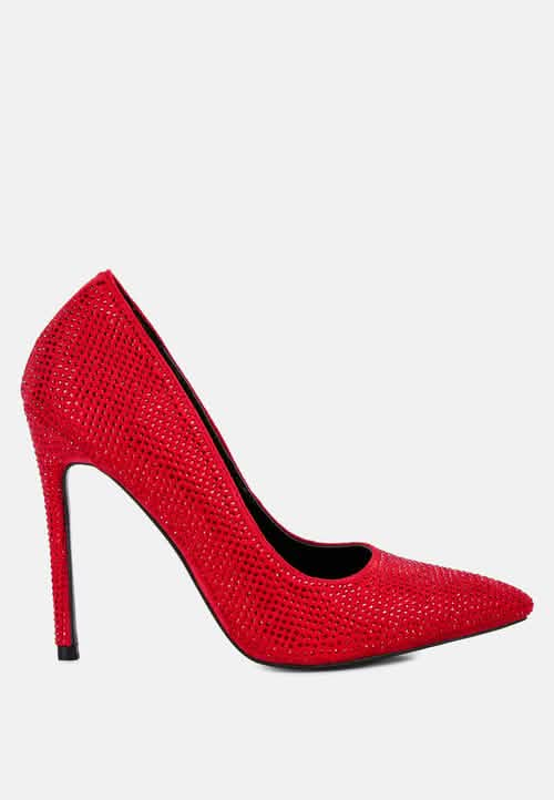 Glamourous Diamante Sparkle Heel Pumps Ruby Smudge