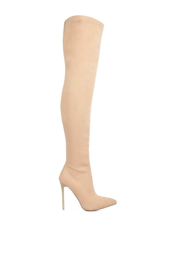 Elegant Stretch Faux Suede Stiletto Knee-High Boots Ruby Smudge