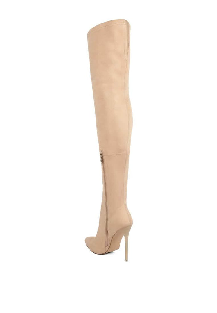 Elegant Stretch Faux Suede Stiletto Knee-High Boots Ruby Smudge