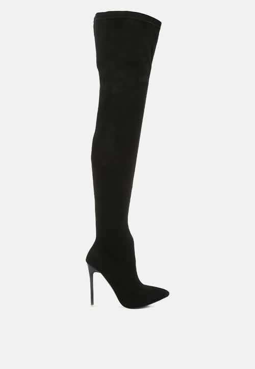 Elegant Stretch Faux Suede Stiletto Knee-High Boots Ruby Smudge