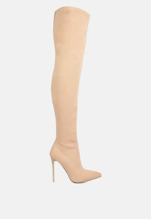 Elegant Stretch Faux Suede Stiletto Knee-High Boots Ruby Smudge