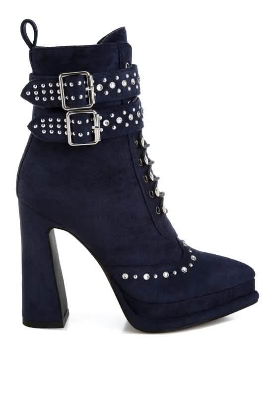 Vintage-Inspired Studded Lace-Up Chunky Heel Booties Coral Vanilla