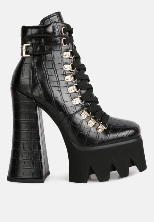 High-Top Lace-Up Platform Combat Boots Ruby Smudge