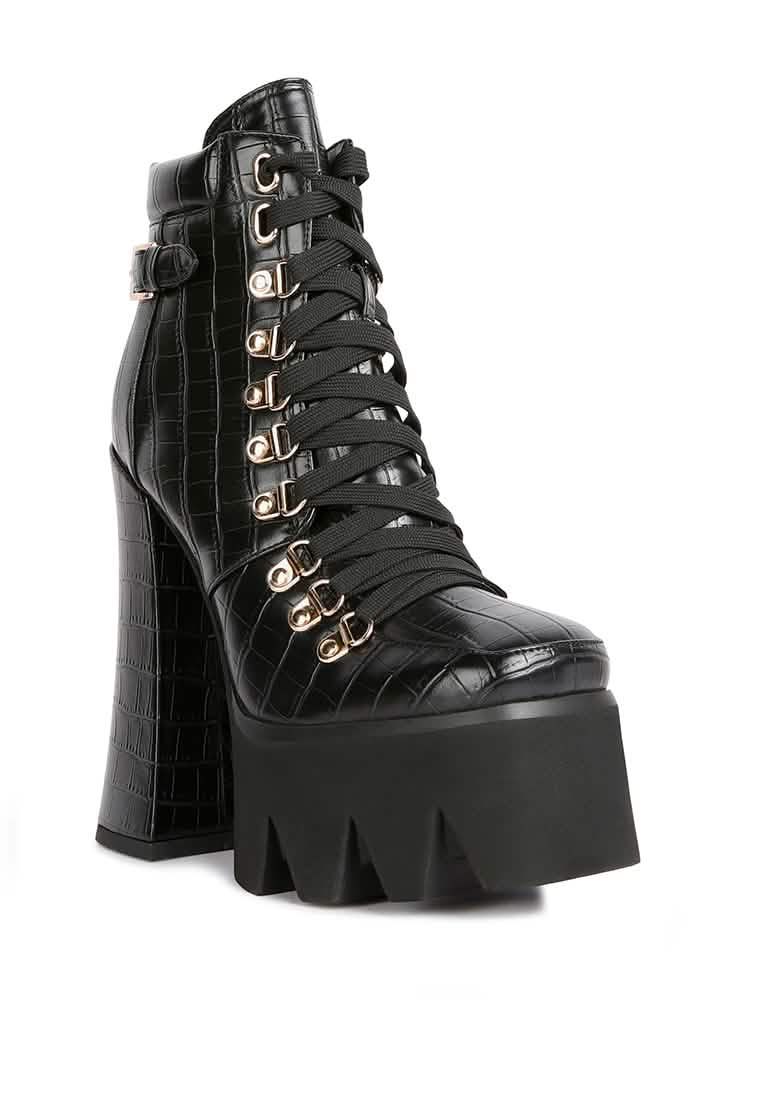 High-Top Lace-Up Platform Combat Boots Ruby Smudge