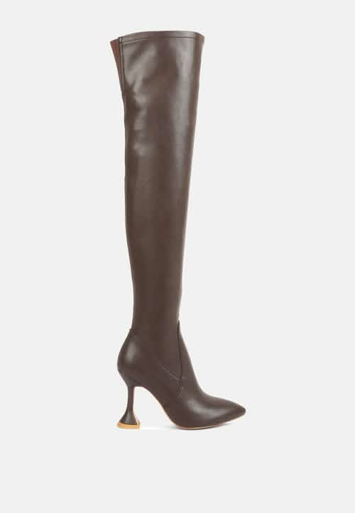 Sleek Brandy Faux Leather Over The Knee High Heeled Boots Ruby Smudge