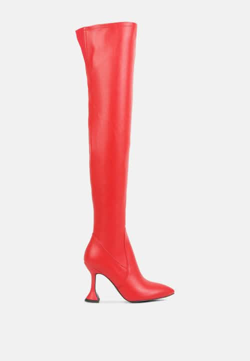 Sleek Brandy Faux Leather Over The Knee High Heeled Boots Ruby Smudge