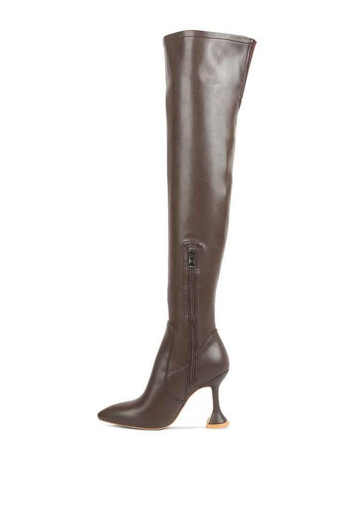 Sleek Brandy Faux Leather Over The Knee High Heeled Boots Ruby Smudge