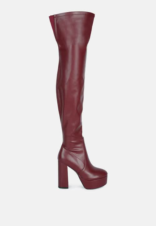 Bold Over-the-Knee Chunky Heel Fashion Boots Ruby Smudge