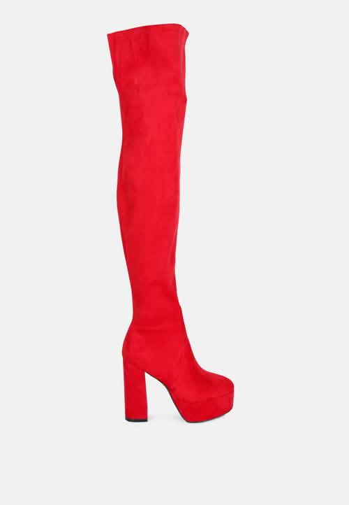 Bold Over-the-Knee Chunky Heel Fashion Boots Ruby Smudge