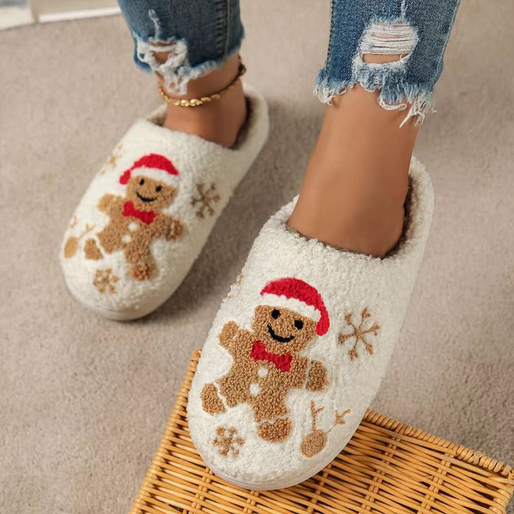 Winter Wonderland Snowflake Gingerbread Plush Slippers for Cozy Indoor Comfort Capri Clothes