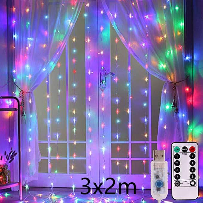 Remote-Controlled LED Curtain String Lights - USB-Powered Christmas Window Decorations for Home and Room Pink Lucy