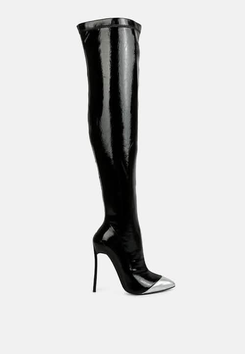 Chic Glossy Pointed Toe High Heel Knee-High Boots Ruby Smudge