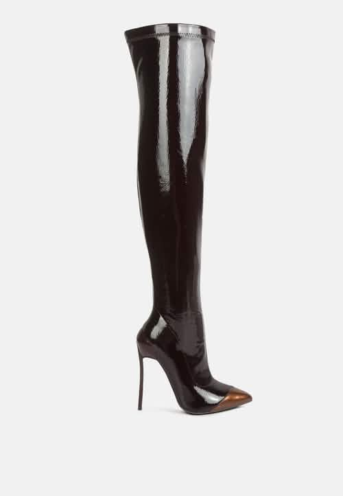 Chic Glossy Pointed Toe High Heel Knee-High Boots Ruby Smudge