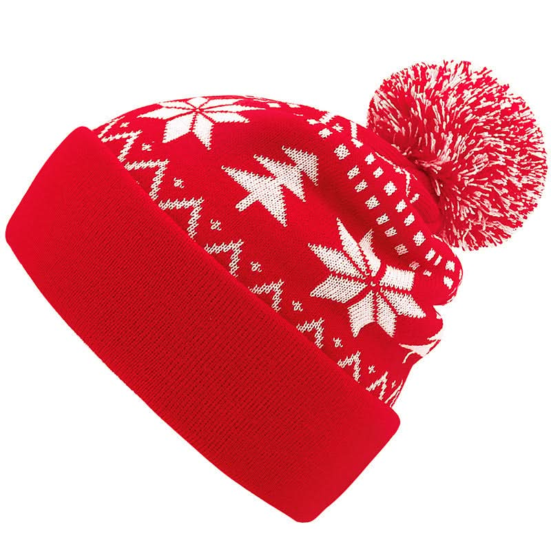 Knitted Jacquard Christmas Beanie with Fluffy Pom-Pom – Thermal Acrylic Hat Capri Clothes