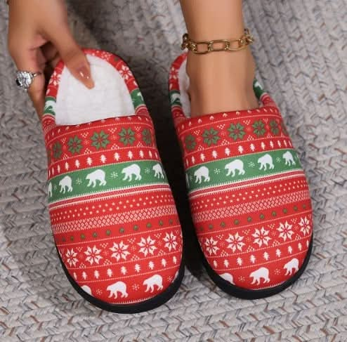 Cozy Plush Christmas Themed Slippers with Anti-Slip Sole for Indoor Use Pink Lucy