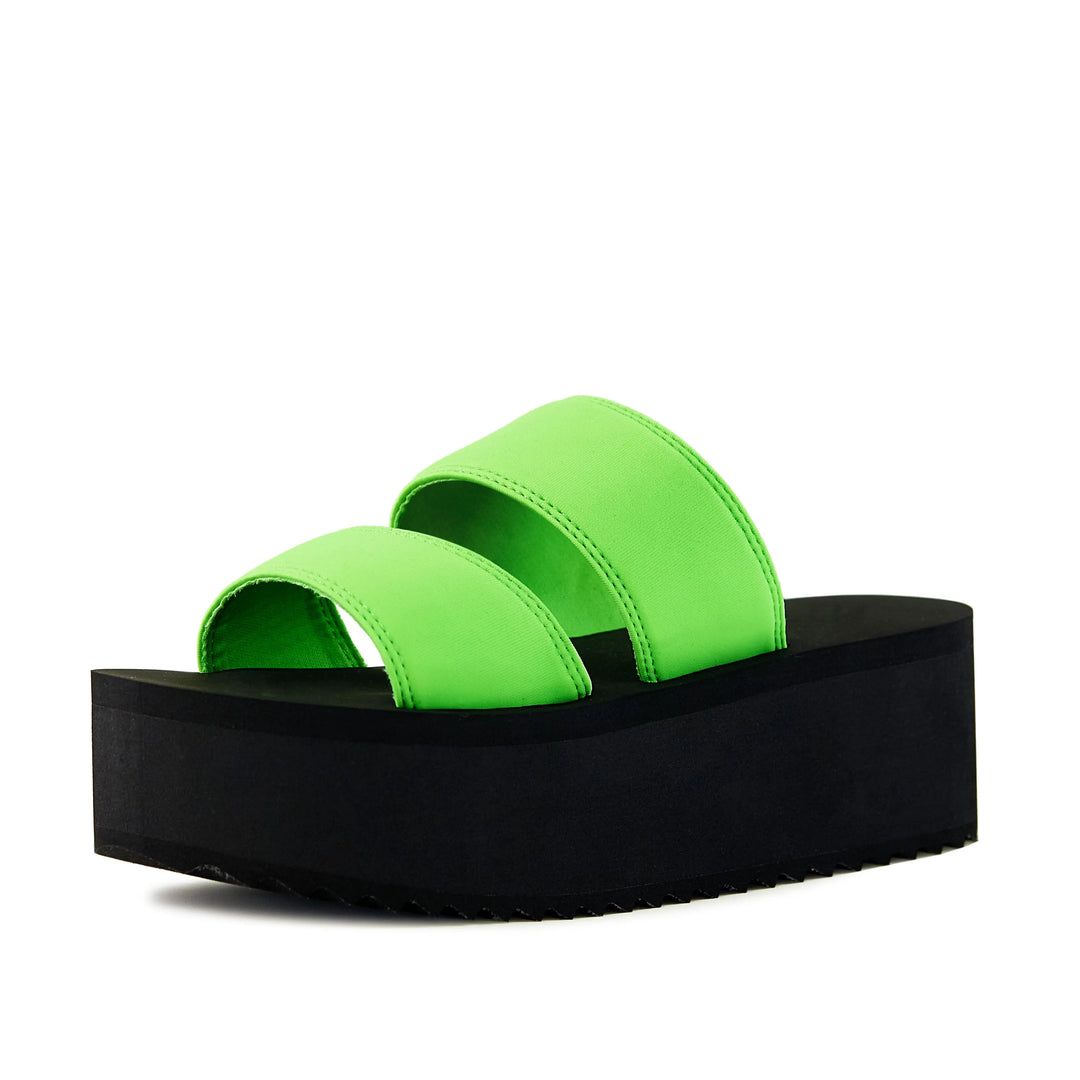 Vibrant Neon Green Chunky Dual Strap Platform Sandals for Women Pear Aeneas